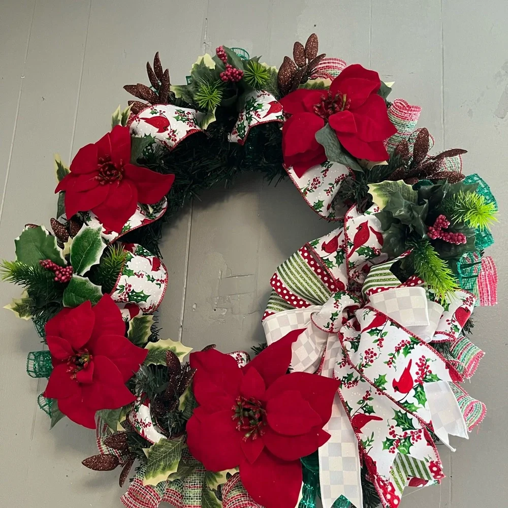 Elegant Red Poinsettia Holiday Wreath
